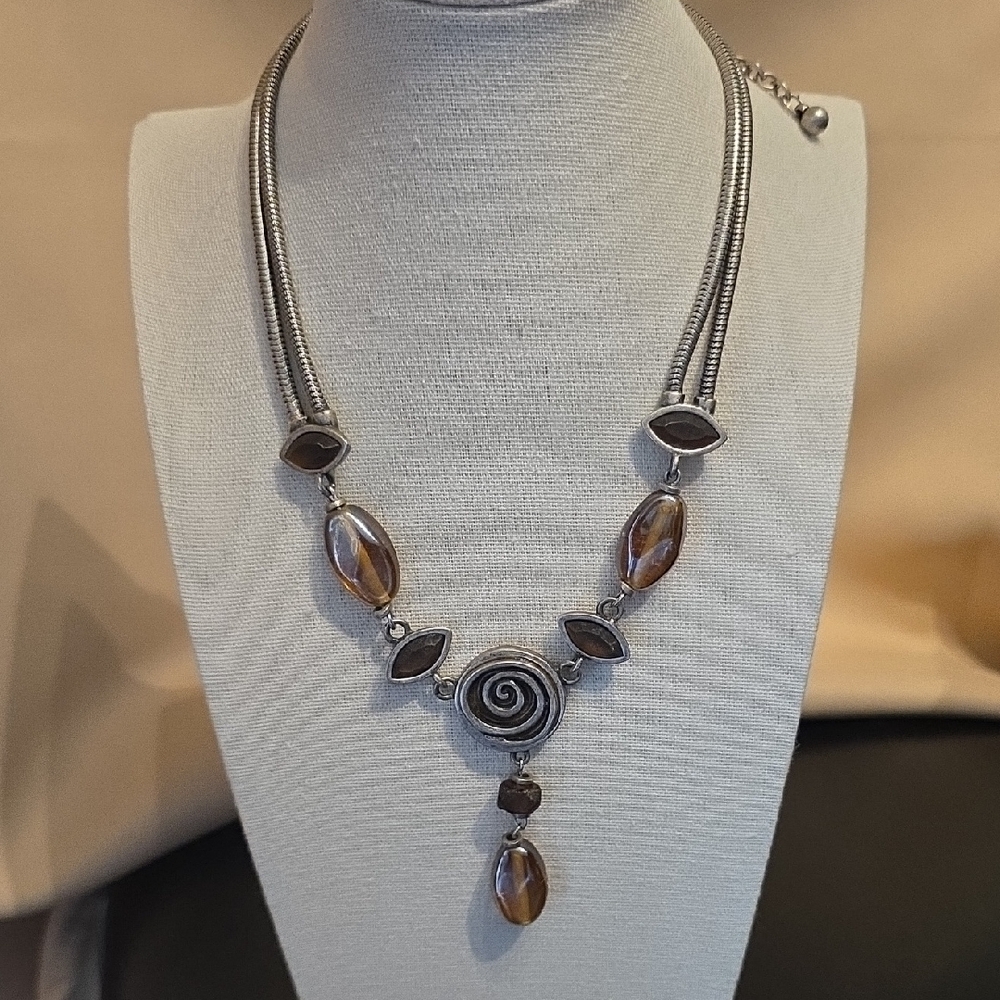 Chico's Silver and Brown Bohemian Necklace